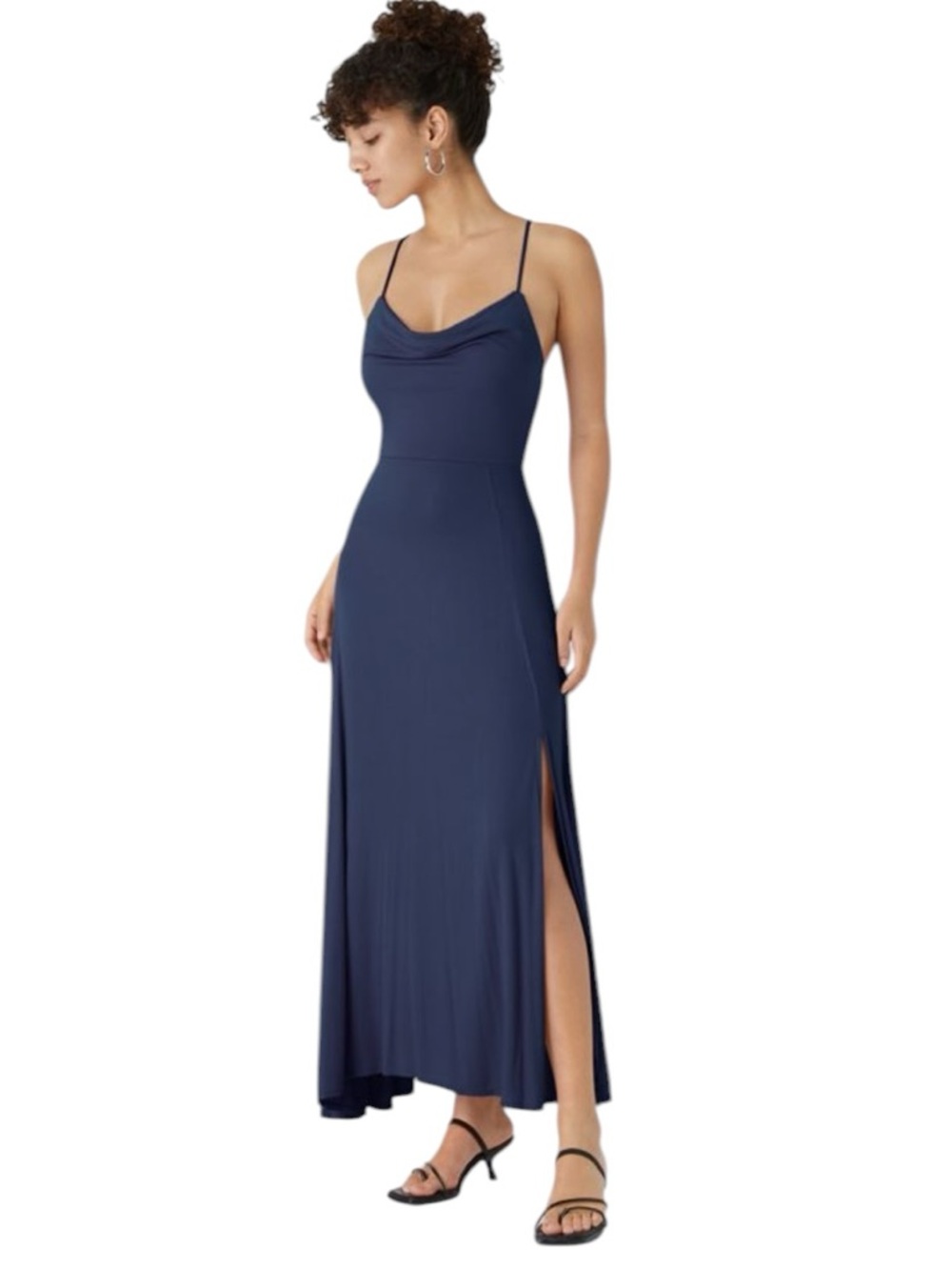 Halara Ribbed Cowl Neck Lace Up Maxi Dress in Nightfall Blue Size Medium - Picture 4 of 12